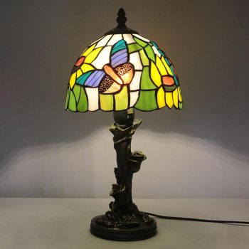 LongHuiJing Tiffany 8Inc Butterfly Style Stained Glass Lampshade Desk Light WIth Rose Base