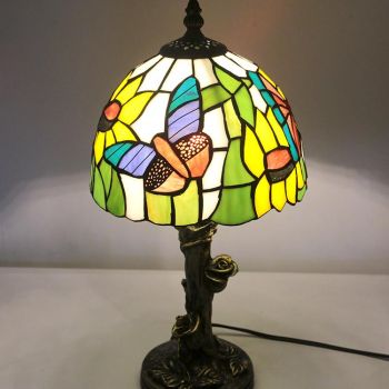 LongHuiJing Tiffany 8Inc Butterfly Style Stained Glass Lampshade Desk Light WIth Rose Base