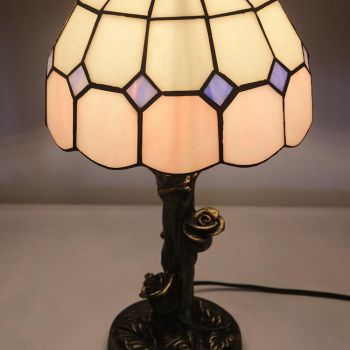 LongHuiJin Mediterranean Tiffany Style Stained Glass Lampshade Desk Lights with Resin Rose Base