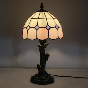 LongHuiJin Mediterranean Tiffany Style Stained Glass Lampshade Desk Lights with Resin Rose Base