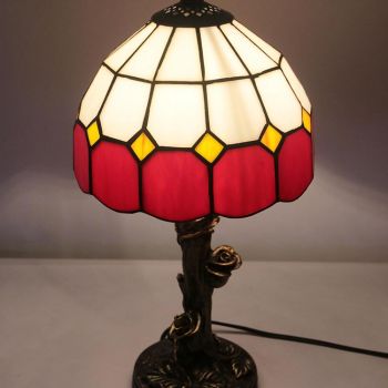 LongHuiJing Mediterranean Tiffany Style Glass Table Lamp Handmade Unique Desk Light With Rose Resin Base