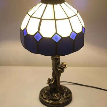 LongHuiJin Mediterranean 8Inch Tiffany Style Table Lamps Floral Stained Glass Lampshade Desk Lights with Resin Rose Base