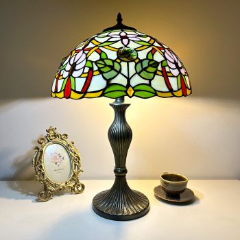 LongHuiJing Vintage Tiffany Style Table Lamps European16 Inch Handmade Stained Glass Desk Lamp
