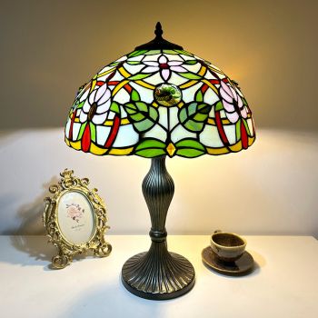 LongHuiJing Vintage Tiffany Style Table Lamps European16 Inch Handmade Stained Glass Desk Lamp