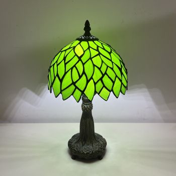 LongHuiJing 8Inch Tiffany Table Lamp Green Wisteria Style Stained Glass Desk Bedside Reading Room