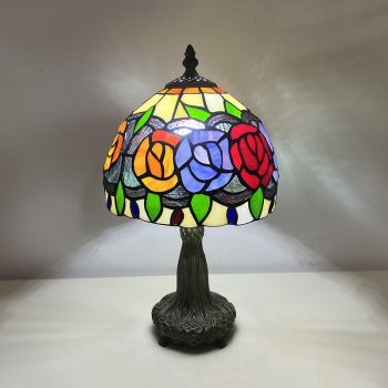 LongHuiJing 8Inch Tiffany Style Rose Flower Table Lamp with Antique Bronze Zinc Base