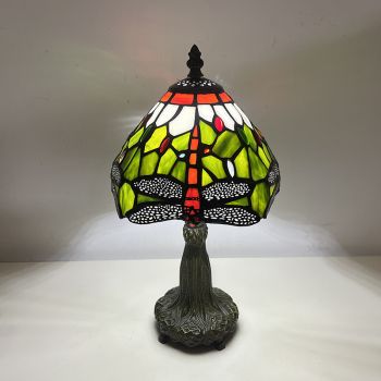 Tiffany Table Lamp 8 Inch Vintage Tiffany Lamps with Handmade Stained Glass Shade and Metal Base for Bedroom Living Room