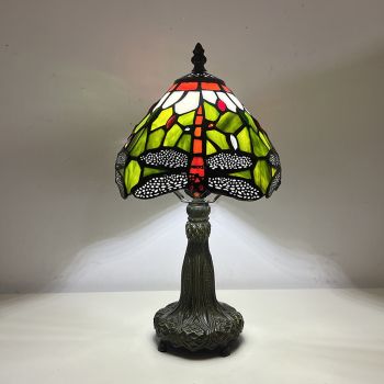 Tiffany Table Lamp 8 Inch Vintage Tiffany Lamps with Handmade Stained Glass Shade and Metal Base for Bedroom Living Room