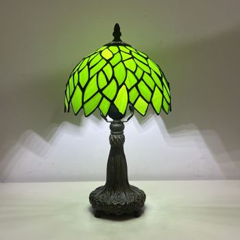 LongHuiJing 8Inch Tiffany Table Lamp Green Wisteria Style Stained Glass Desk Bedside Reading Room