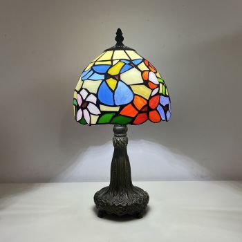 LongHuiJing Tiffany Style Table Lamp 8 Inch Vintage Yellow Hummingbird Small Lamp for Living Room