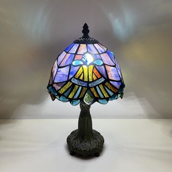 LongHuiJing Tiffany Table Lamps for Lounge 8 Inch Blue Baroque Style Stained Glass Table Lamps