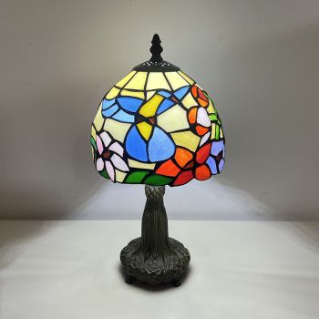 LongHuiJing Tiffany Style Table Lamp 8 Inch Vintage Yellow Hummingbird Small Lamp for Living Room
