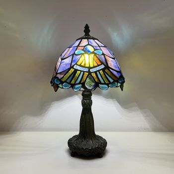 LongHuiJing Tiffany Table Lamps for Lounge 8 Inch Blue Baroque Style Stained Glass Table Lamps