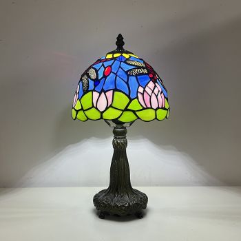 LongHuiJing Tiffany Table Lamp 8 Inch Dragonfly Design Stained Glass Lampshade Table Lamps For Home Decoration