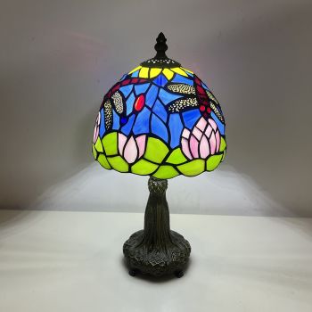 LongHuiJing Tiffany Table Lamp 8 Inch Dragonfly Design Stained Glass Lampshade Table Lamps For Home Decoration