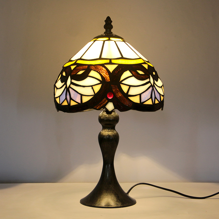 LongHuiJing Love Pattern Tiffany Stained Glass Style Desk Light Rose Lampshade Table Reading Night Light W8H15Inch