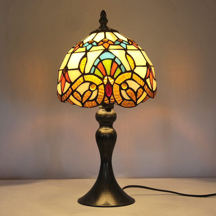 LongHuiJing Tiffany Stained Glass Style Desk Light Baroque Lampshade Table Reading Night Light W8H15Inch