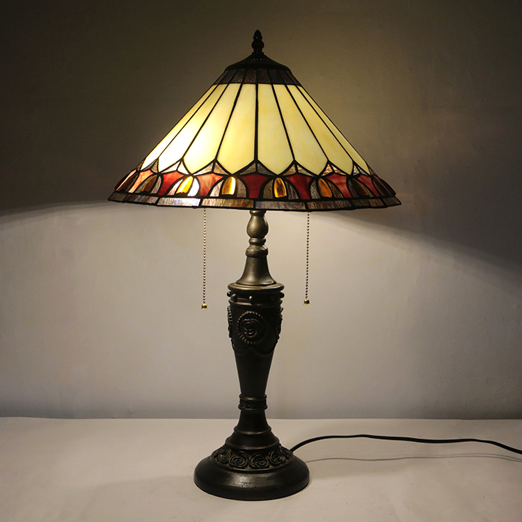 LongHuiJing 16Inch Retro Tiffany Table Lamp Stained Glass Cone Yellow Lampshade Lights Handmade Glass Desk Lamps