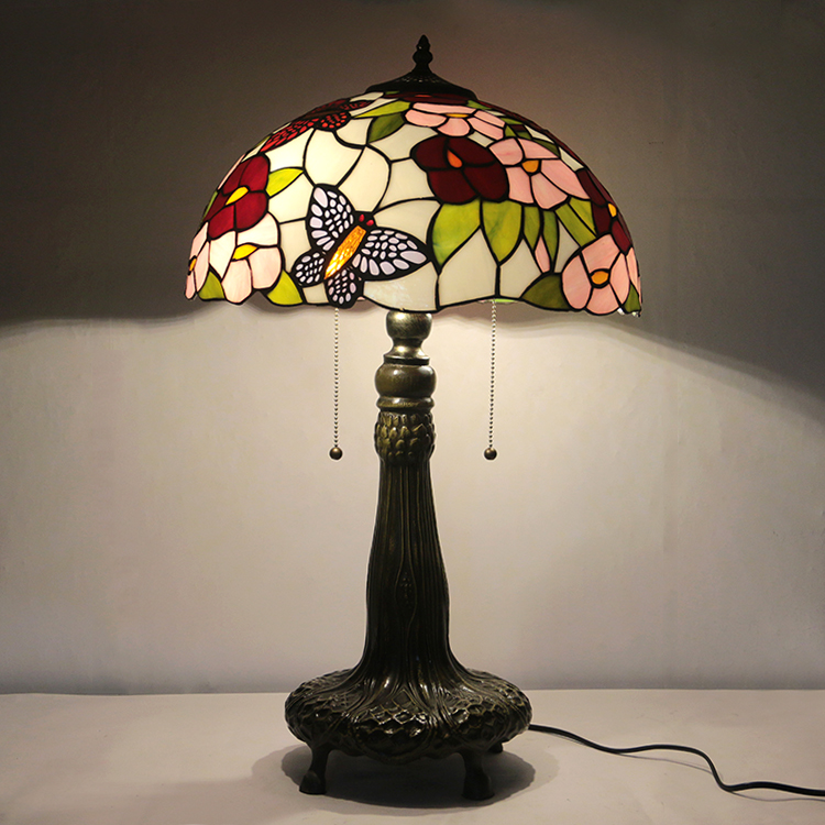 LongHuiJing 16Inch Tiffany Lamp Stained Glass Table Lamp Butterfly Lampshade Style Desk Reading Light Decor Lighting