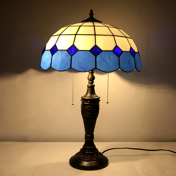 LongHuiJing 16Inch Retro Tiffany Table Lamp Stained Glass Mediterranean Lampshade Lights Handmade Glass Desk Lamps