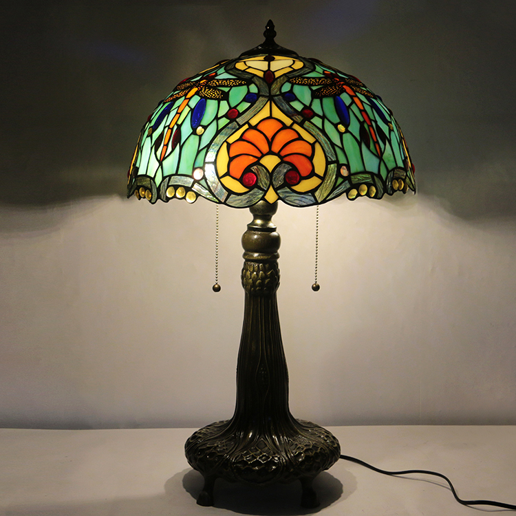 LongHuiJing 16Inch Tiffany Lamp Stained Glass Table Lamp Yellow Love Lampshade Style Desk Reading Light Decor Lighting