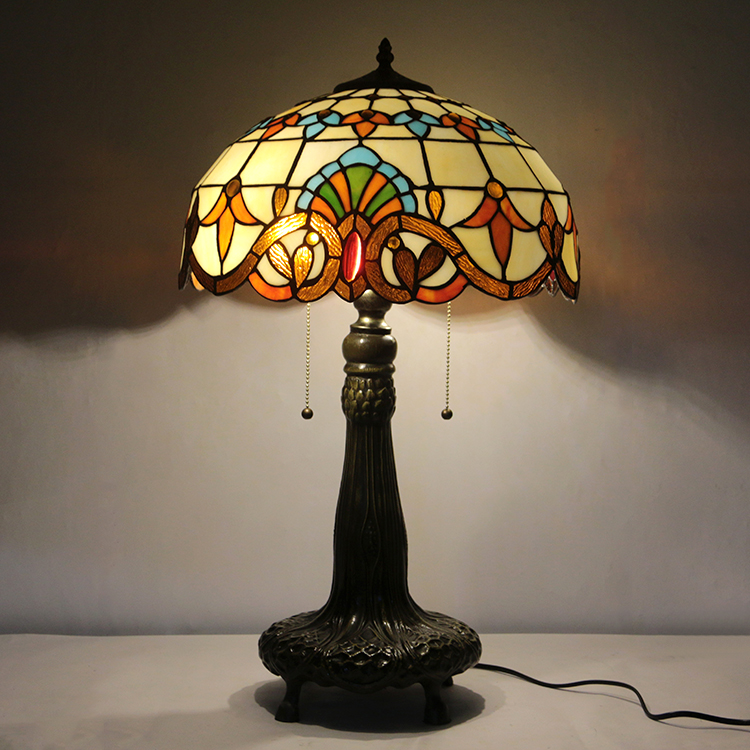 LongHuiJing 16Inch Tiffany Lamp Stained Glass Table Lamp Baroque Lampshade Style Desk Reading Light Decor Lighting