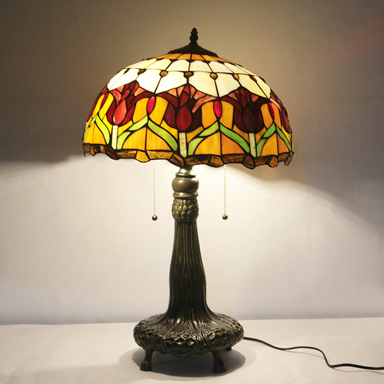LongHuiJing 16Inch Tiffany Lamp Stained Glass Table Lamp Yellow Tulip Lampshade Style Desk Reading Light Decor Lighting