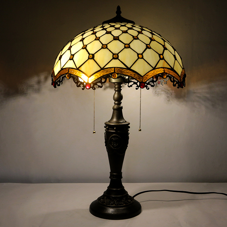 LongHuiJing 16Inch Retro Tiffany Table Lamp Stained Glass Beads Lampshade Lights Handmade Glass Desk Lamps