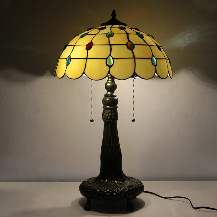 LongHuiJing 16Inch Tiffany Lamp Stained Glass Table Lamp Beads Lampshade Style Desk Reading Light Decor Lighting