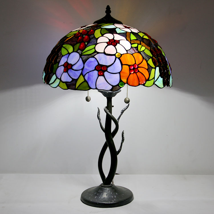 LongHuiJing Tiffany Style Table Lamp Stained Glass Lampshade Flower Bedside Lamp Rose Decorated Lamp 16Inch