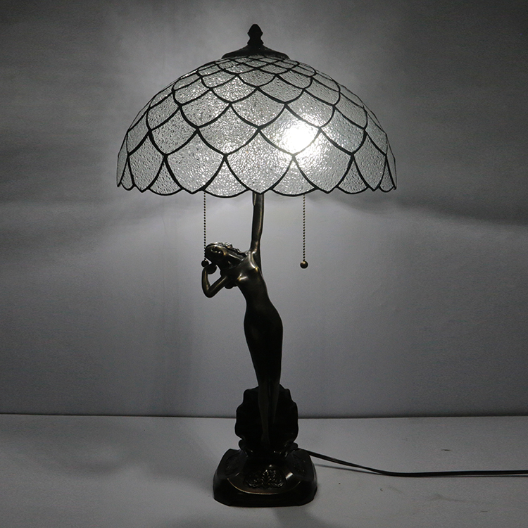 LongHuiJing 16Inch Tiffany Lamp Table Lamp Unique Stained Glass Luxurious Banker Memory Lamp Antique Copper Base