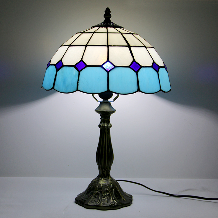 LongHuiJing 12Inch Tiffany Lamp Stained Glass Bedside Table Lamp Mediterranean Style Reading Desk Light 18" Tall