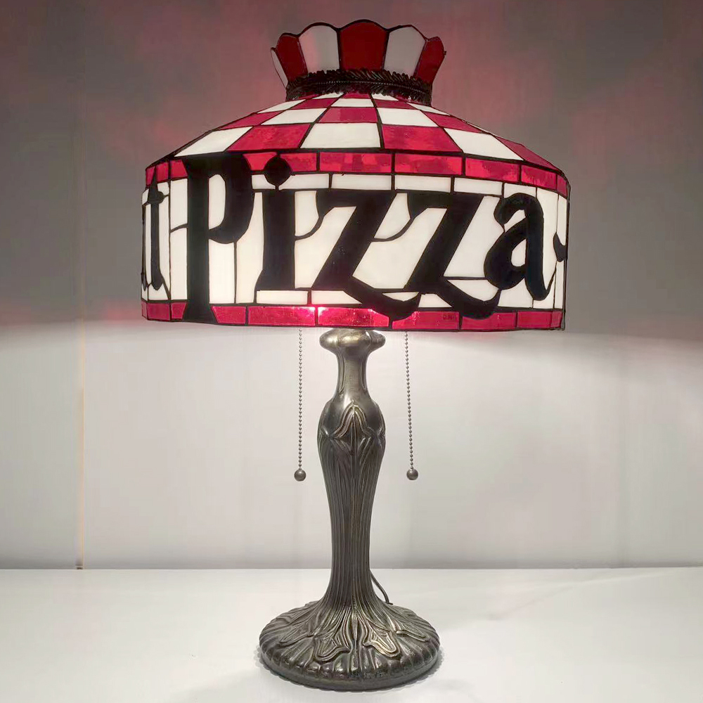 LongHuiJing 16Inch Stained Glass Lampshade Desk Lamps Pizza Hut Lamp Tiffany Style Table Light 