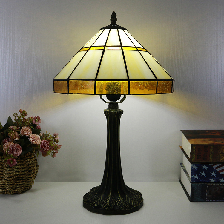 LongHuiJing Tiffany Style Yellow Table Lamp 12inch Stained Glass Lampshade Desk Light Creative Art Home Decor