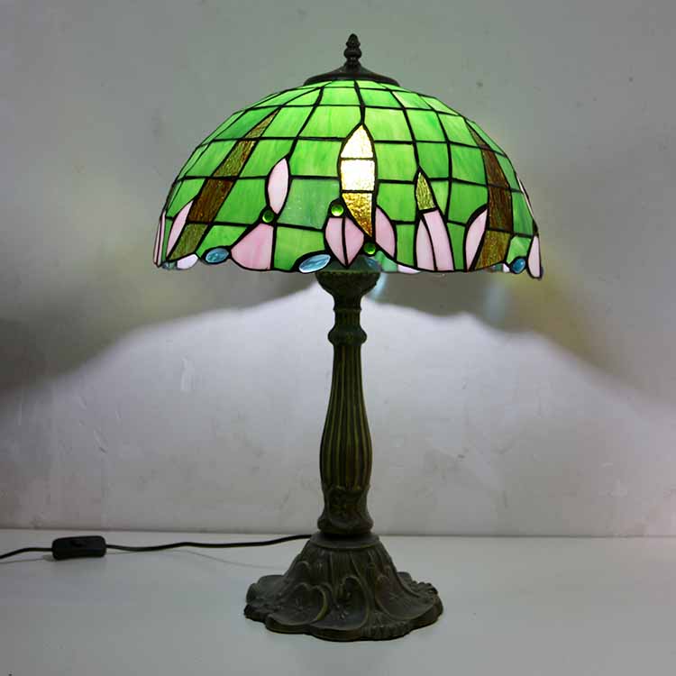 LongHuiJing Green Stained Glass Table Lamp Tiffany Style Desk Light With 16Inch Wide Lampshade and Zinc Alloy Base
