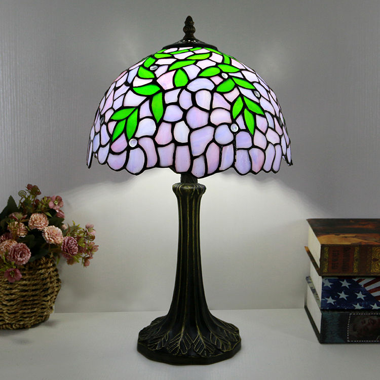 LongHuiJing Tiffany Style Table Lamp 12inch Vintage Wisteria Stained Glass Lampshade Desk Light Creative Art Home Decor