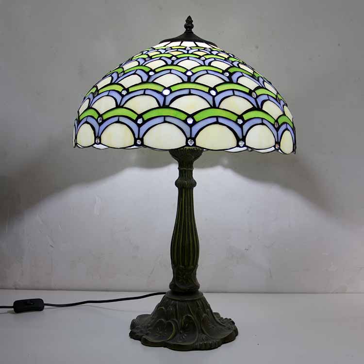 LongHuiJing Mediterranea Stained Glass Table Lamp Tiffany Style Desk Light With 16In Wide Lampshade and Zinc Alloy Base
