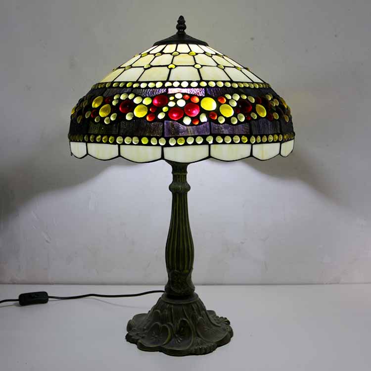 LongHuiJing Jewelry Stained Glass Table Lamp Tiffany Style Desk Light With 16Inch Wide Lampshade and Zinc Alloy Base