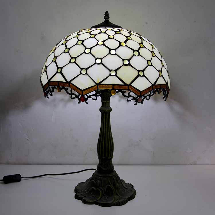 LongHuiJing Jeweled Stained Glass Table Lamp Tiffany Style Desk Light With 16Inch Wide Lampshade and Zinc Alloy Base