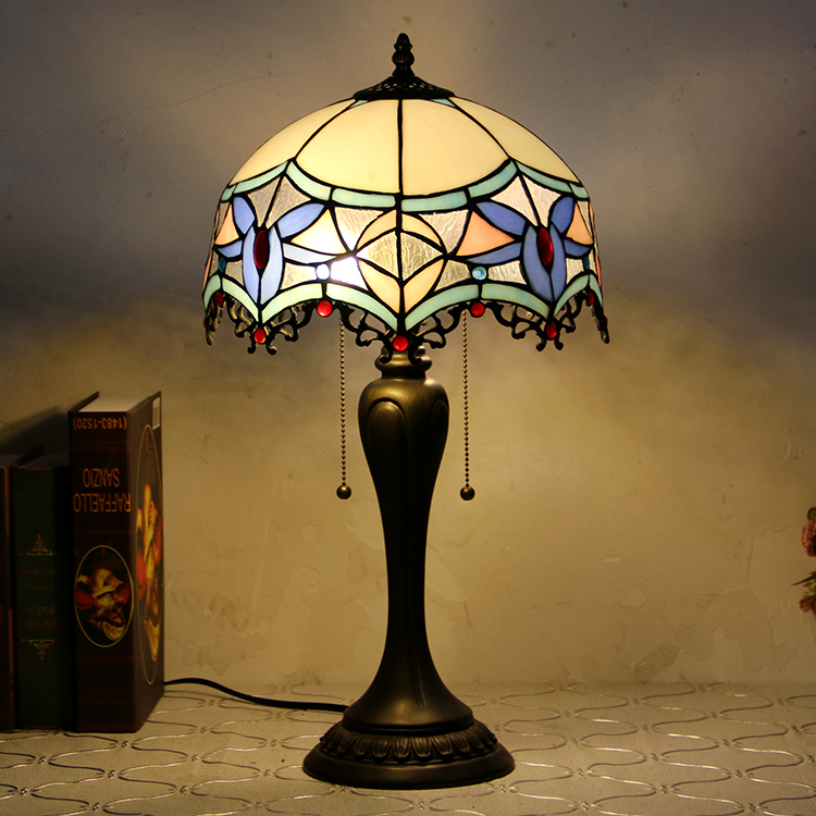 LongHuiJing 12Inch Tiffany Style Desk Lamp Elegant Stained Glass Table Lamps Creative Bedroom Bedside Desk Light