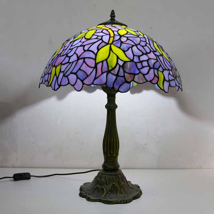 LongHuiJing Wisteria Stained Glass Table Lamp Tiffany Style Desk Light With 16Inch Wide Lampshade and Zinc Alloy Base