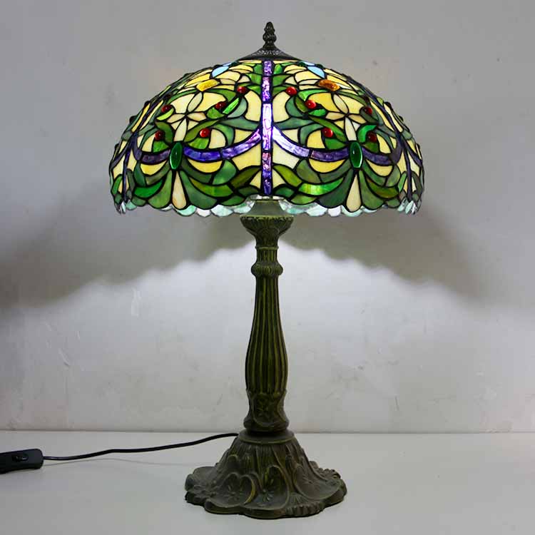 LongHuiJing Victorian Stained Glass Table Lamp Tiffany Style Desk Light With 16Inch Wide Lampshade and Zinc Alloy Base