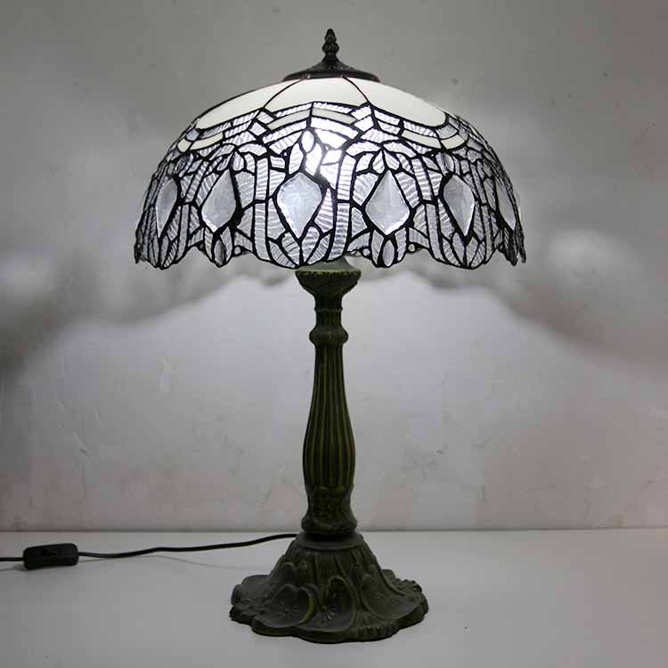 LongHuiJing Vintage Stained Glass Table Lamp Tiffany Style Desk Light With 16Inch Wide Lampshade and Zinc Alloy Base