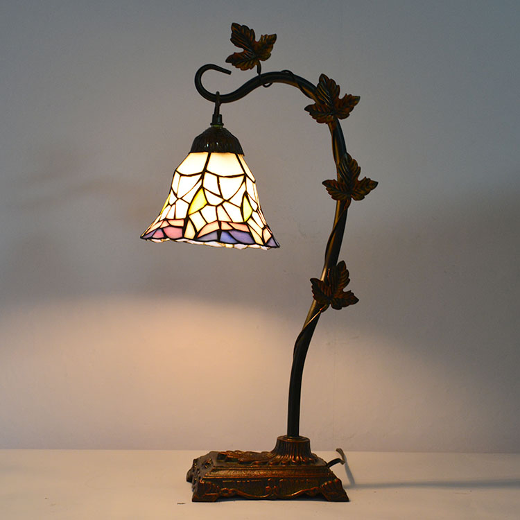LongHuiJing 6Inch Tiffany Style Stained Glass Table Lamps Handmade decor Desk Lights With Morning Glory Vine Metal Base
