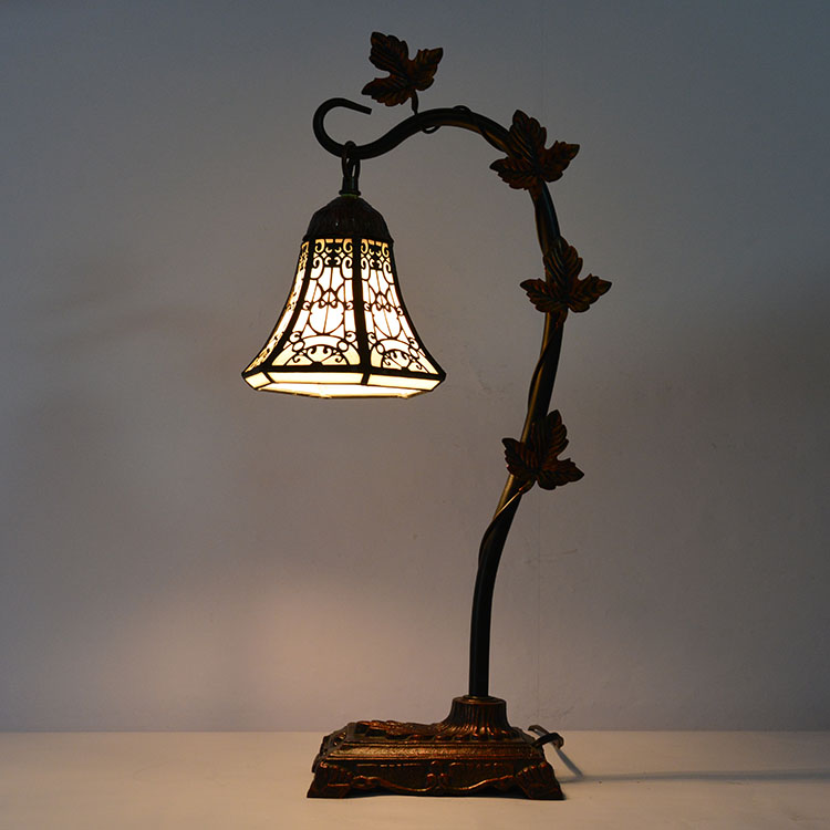 LongHuiJing 6Inch Tiffany Style Stained Glass Table Lamps Creative decor Desk Lights With Morning Glory Vine Metal Base