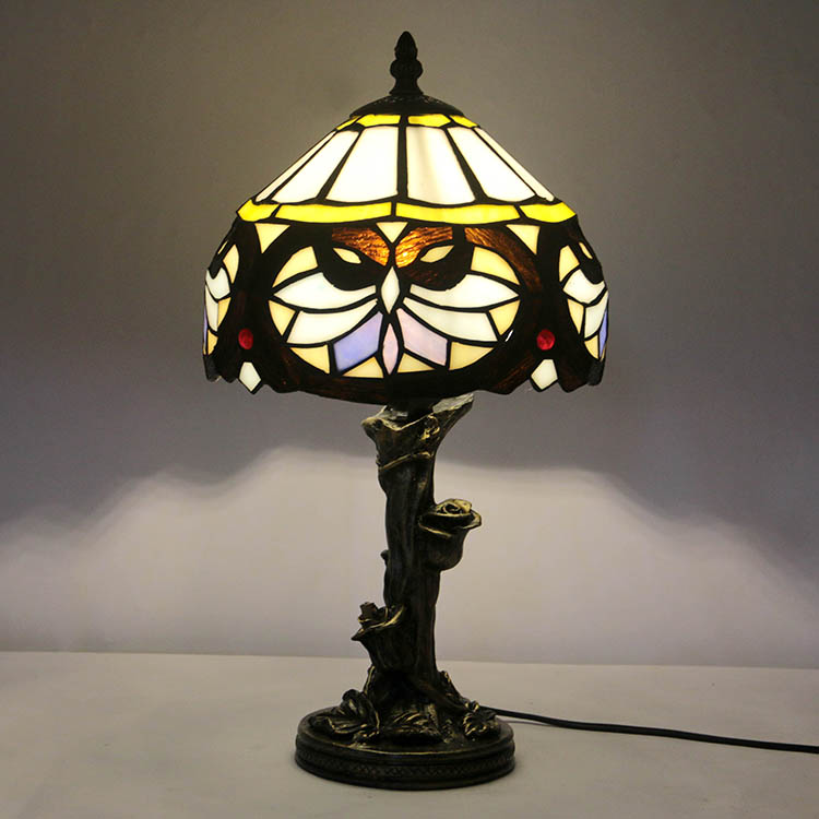 LongHuiJing Handmade 8-Inch Tiffany Style Table Lamp Retro Bedroom Bedside Art Lamps with Stained Glass Lampshade