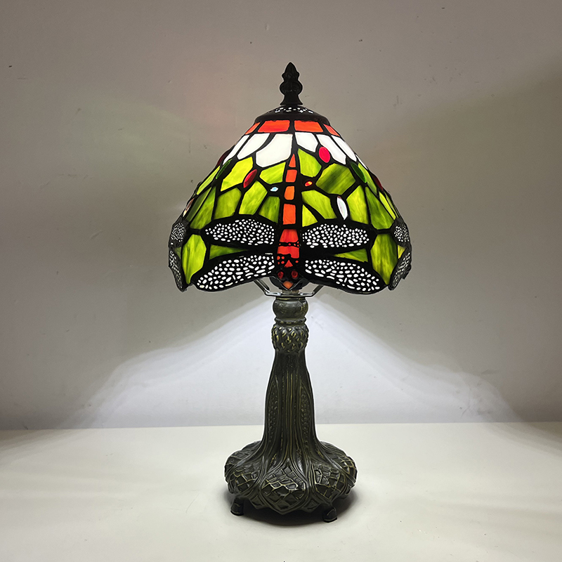 Tiffany Table Lamp 8 Inch Vintage Tiffany Lamps with Handmade Stained Glass Shade and Metal Base for Bedroom Living Room