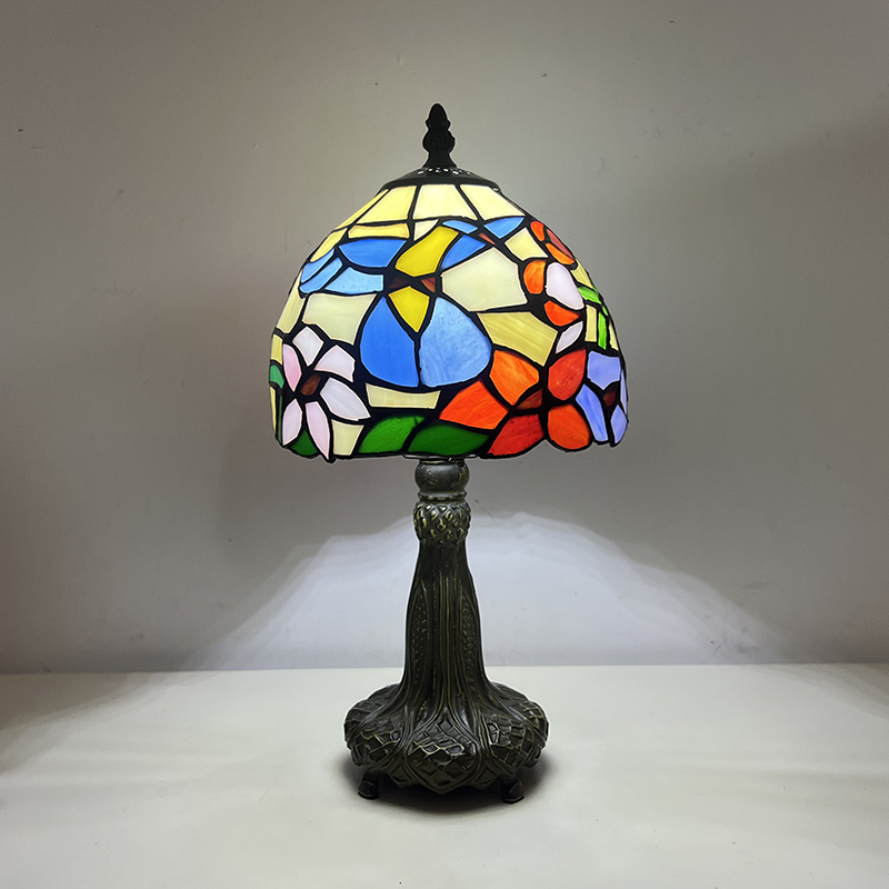 LongHuiJing Tiffany Style Table Lamp 8 Inch Vintage Yellow Hummingbird Small Lamp for Living Room