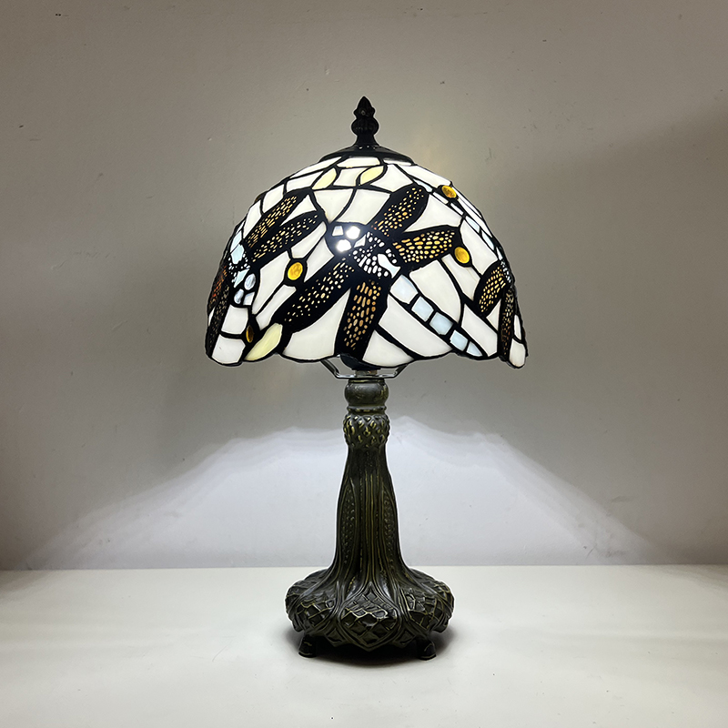 LongHuiJing Tiffany Style Desk Lamp Handmade Stained Glass Lampshade Bedside Lamp For Home Decoration
