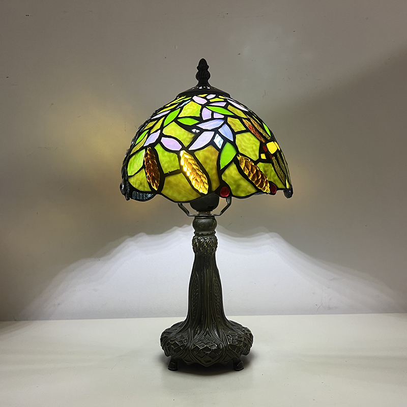 LongHuiJing Indoor Lighting 8" Tiffany Style Small Table Lamp Stained Glass Bedside Lamp For Home Decoration